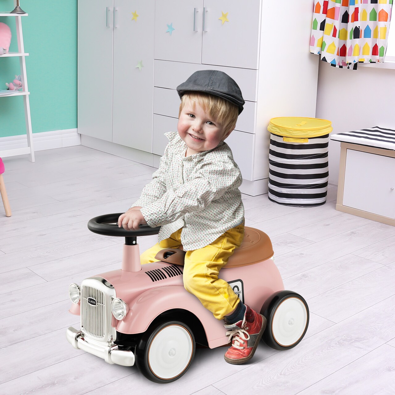 Kids Sit To Stand Vehicle With Working Steering Wheel And Under Seat Storage